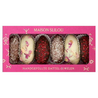 Maison Slilou Assorterte Steinfrie Medjool dadler i dekorert sjokolade 150g
