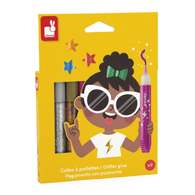 Janod glitter glue set 9 tubes - British product