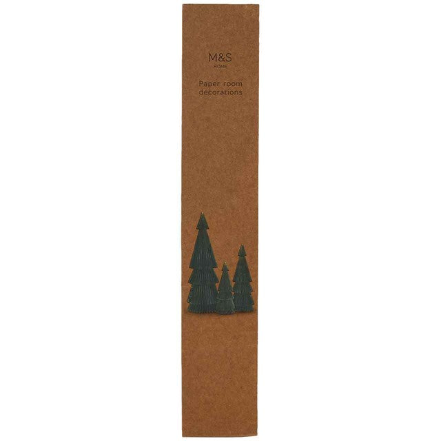 M&S green paper Christmas tree decorations pack of 3, imported from the UK