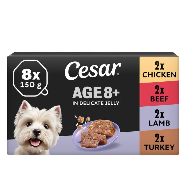 Cesar senior wet dog food trays with four recipes 8x150g - British product