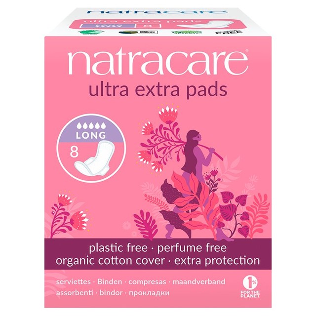Natracare organic cotton ultra extra long pads with wings, imported from the UK