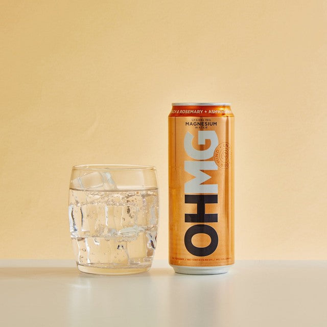 OHMG Peach Sparkling Magnesium Water 4 x 330ml, imported from the UK
