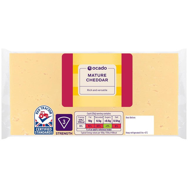 Ocado Mature Cheddar 400g, imported from the UK