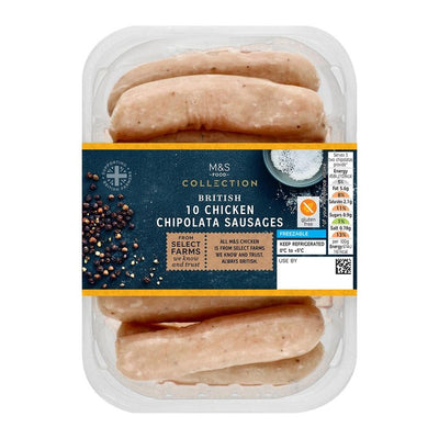 M&S M&S British Chicken Chipolata Sausages 10 Pack 340g- Buy online at McGrocer