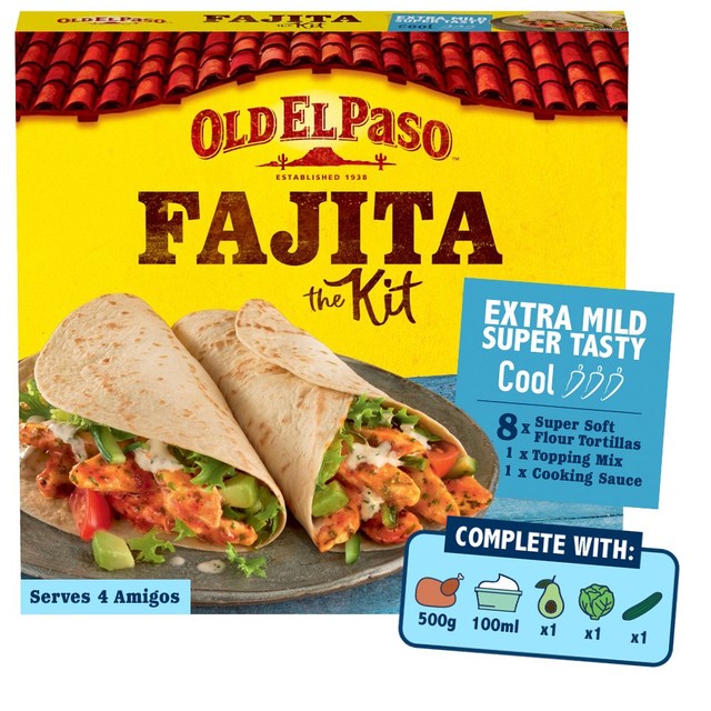 Old El Paso Extra Mild Fajita Kit 476g, imported from the UK