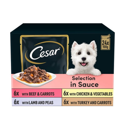 Cesar Dog Food Pouches Favourites in Sauce Wet Dog Food 24 x 100g