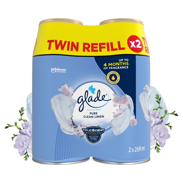 Glade Clean Linen Autospray Twin Refill 2 x 269ml, UK version