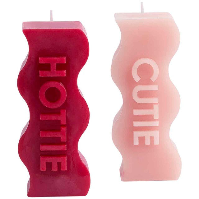 M&S Hottie & Cutie unscented pillar candles, imported from the UK