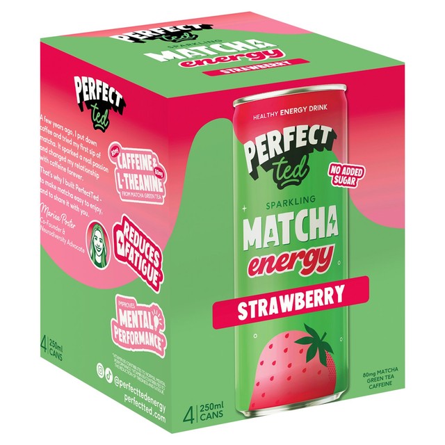 PerfectTed matcha energy drink strawberry 4 pack (British brand)