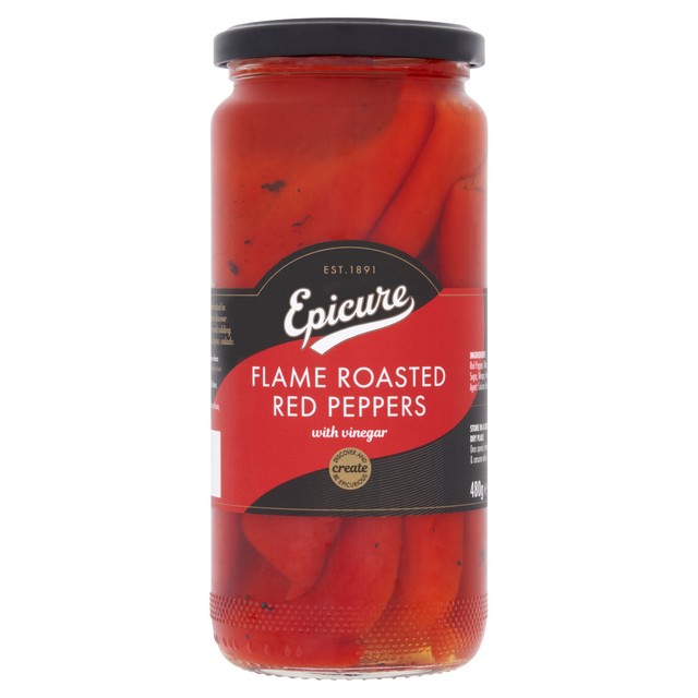 Epicure flame roasted red peppers with vinegar 480g - British product