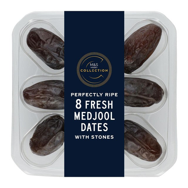 M&S Medjool dates with stones 8 pack, imported from the UK