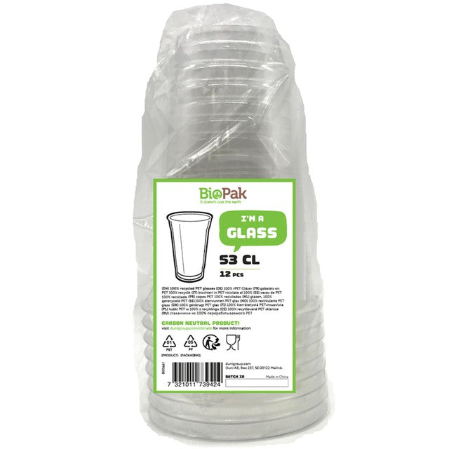 Duni recycled plastic party glasses 530ml, imported from the UK