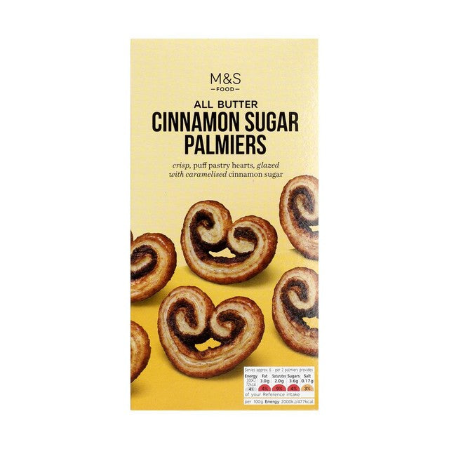M&S cinnamon sugar palmiers 100g, imported from the UK