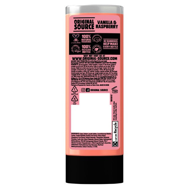 Original Source Vanilla and Raspberry Shower Gel 250ml, imported from the UK