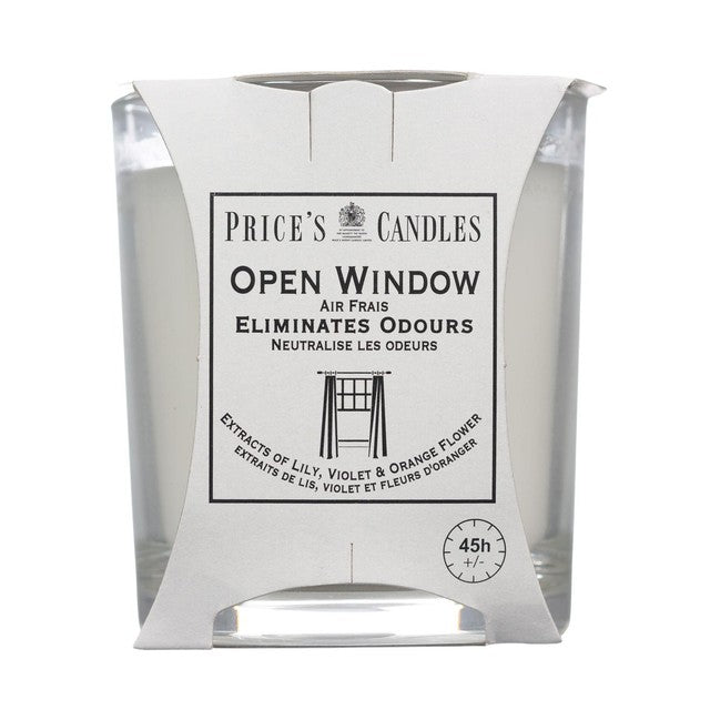 Price's Candles Open Window odour eliminating jar candle 83mm x 74mm, imported from the UK