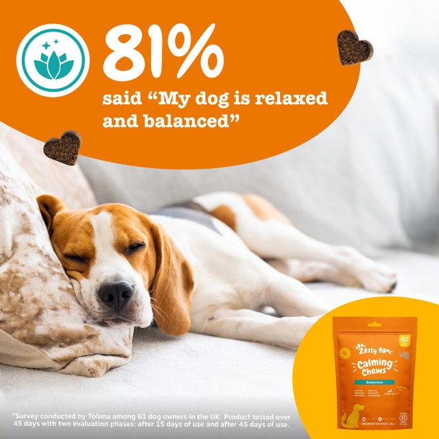 Zesty Paws calming dog chews turkey flavour, imported from the UK