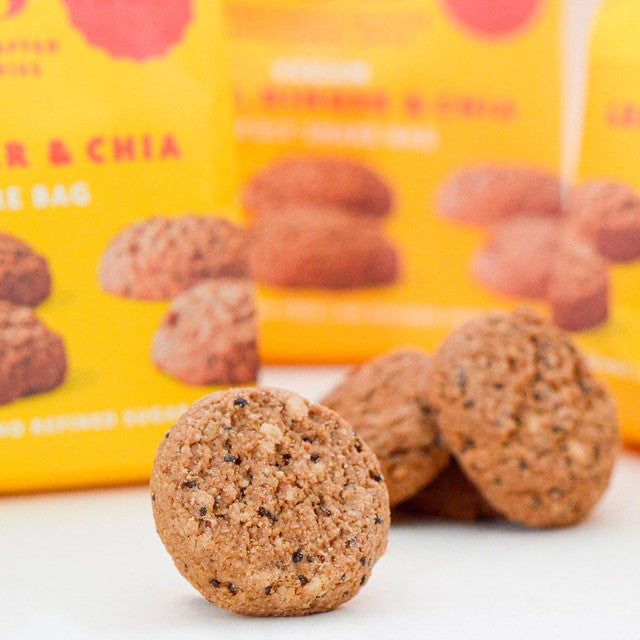 Rhythm 108 vegan lemon ginger chia biscuits 135g, imported from the UK