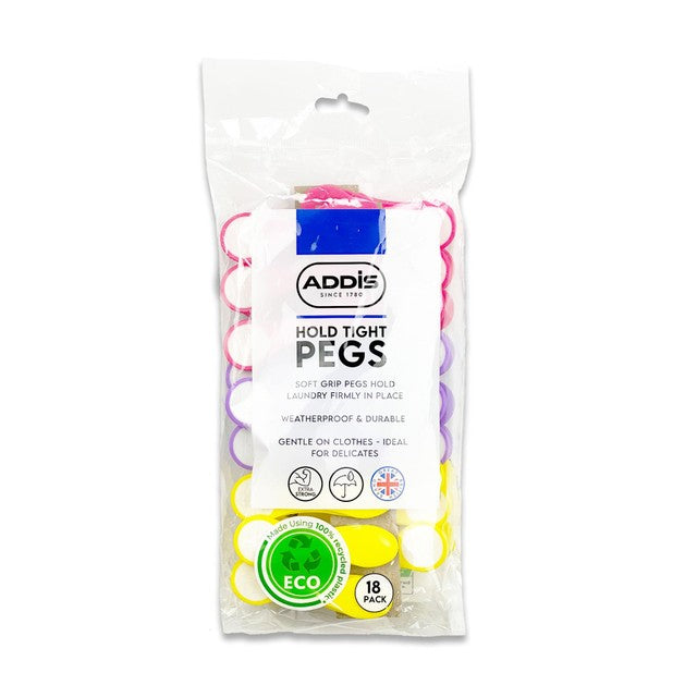 Addis clothes pegs with soft grip mixed colours pack of 18 - British product