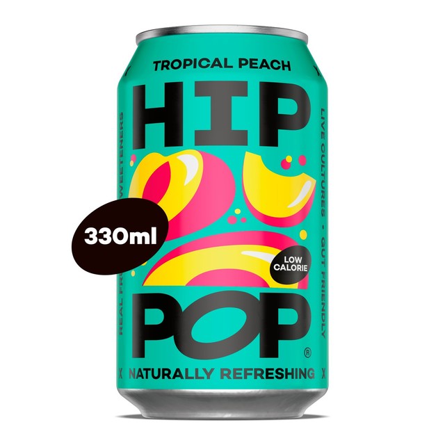 Hip Pop Tropical Peach sparkling fruit drink 4 x 330ml cans, UK version
