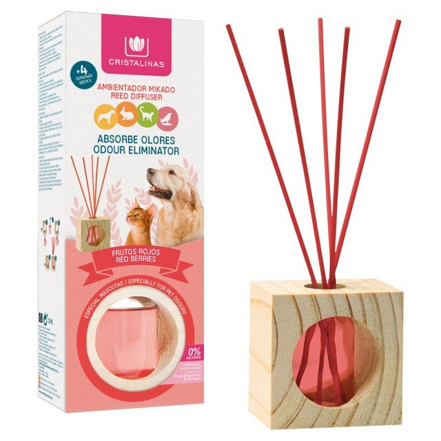 Cristalinas pet odour eliminator reed diffuser Red Berries 30ml - British product