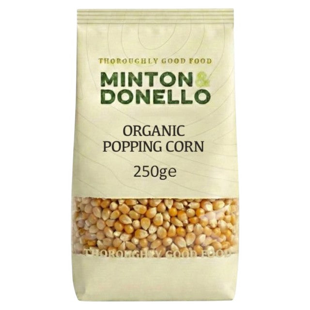 Minton & Donello organic popping corn kernels 250g, imported from the UK