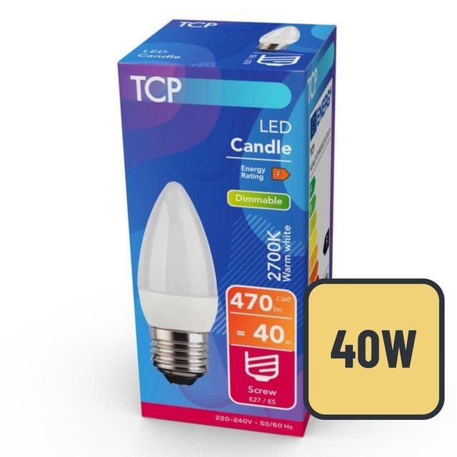 TCP dimmable candle screw 40W light bulb (British brand)