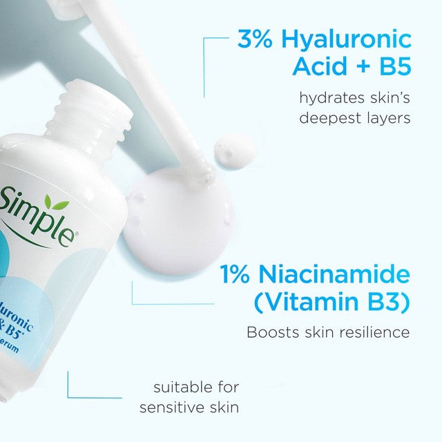 Simple Hydrate+ Hyaluronic Acid Face Serum 30ml (British brand)
