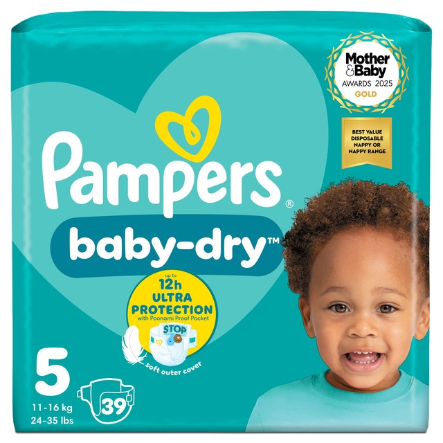 Pampers Baby-Dry nappies size 5 (11-16kg), imported from the UK