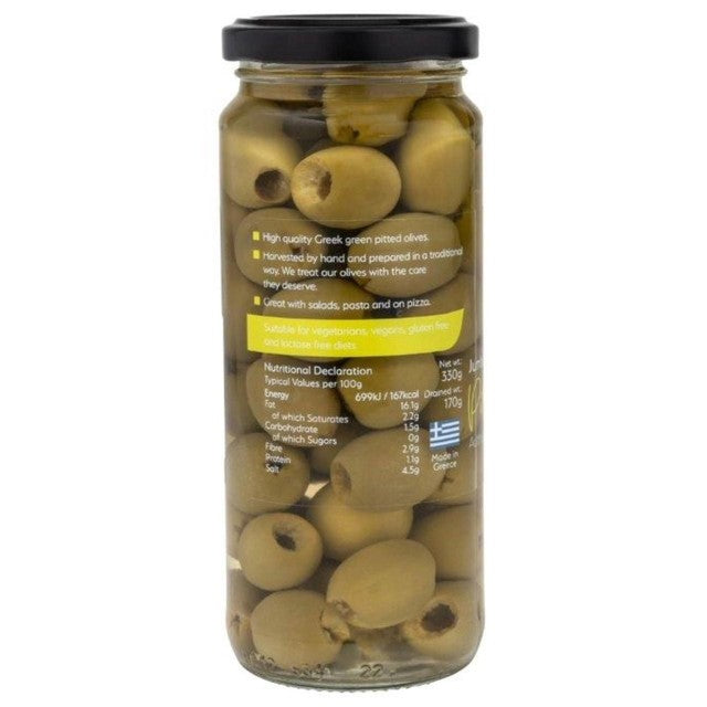 Hellenic Sun pitted jumbo green olives 330g, UK version