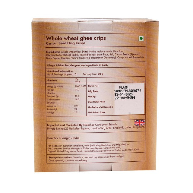 Lumara wholewheat ghee crisps Carrom seed hing 150g, UK version