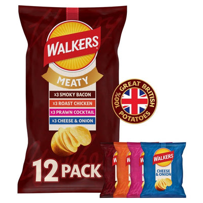 Walkers Fleischige Vielfalt, verschiedene Geschmacksrichtungen, Kartoffelchips, 12er-Packung