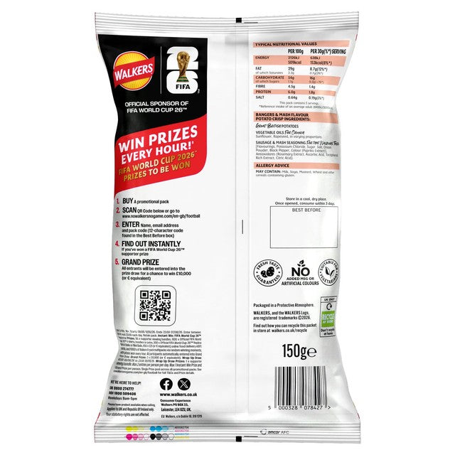 Walkers Bangers & Mash crisps 150g (British brand)