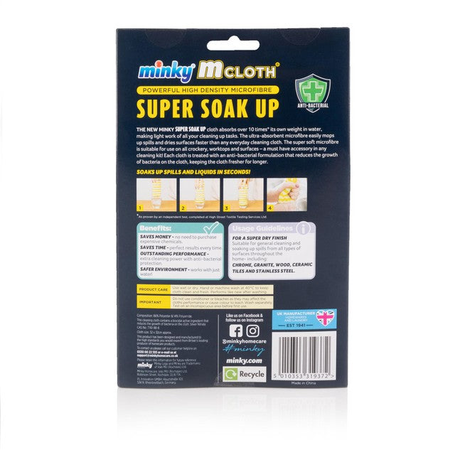 Minky Super Soak Up microfibre cloth 32x32cm, imported from the UK