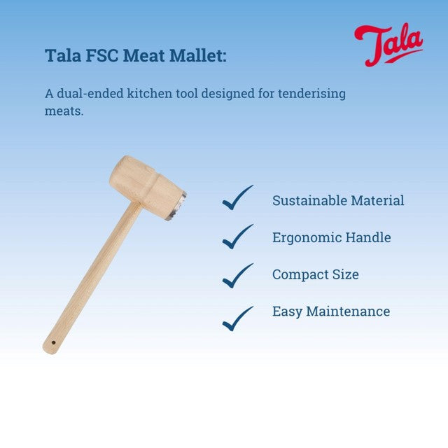 Tala meat mallet tenderiser with wooden and metal ends, 29cm (British brand)