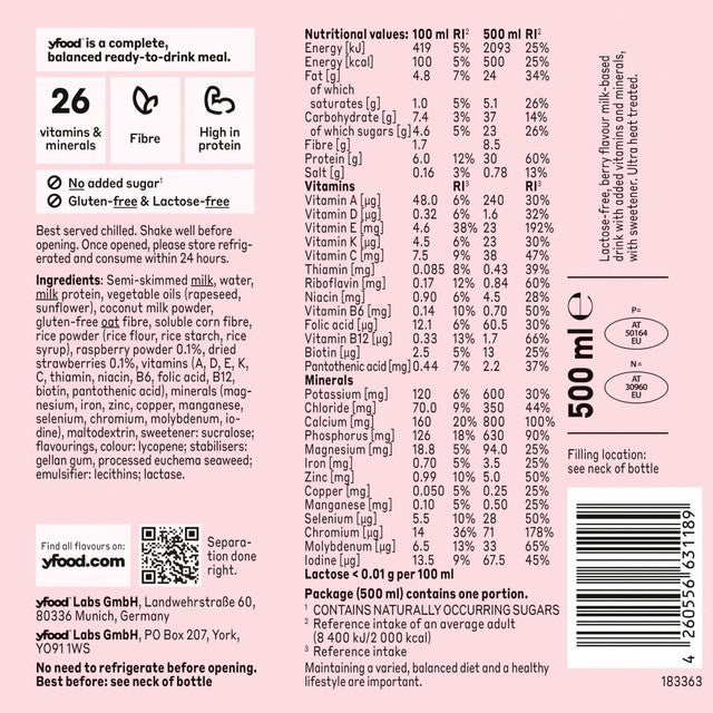 Yfood ready-to-drink meal shake Fresh Berry 500ml (British brand)