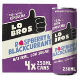 Lo Bros raspberry and blackcurrant kombucha 4x250ml multipack, UK version