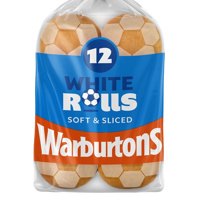 Warburtons sliced white bread rolls 12 pack (British brand)
