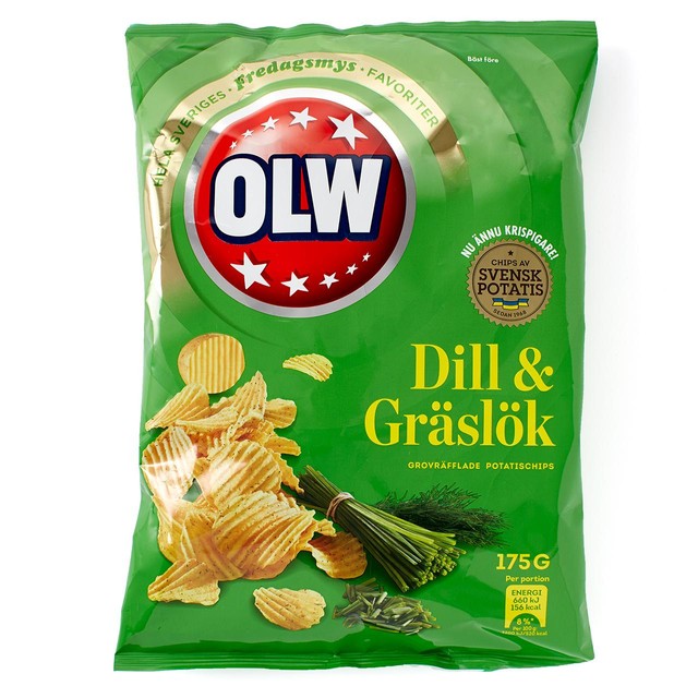 OLW Dill & Chives crisps 175g, imported from the UK