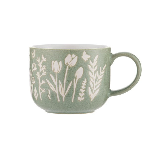 Rayware Green Tulip stoneware mug 400ml, imported from the UK