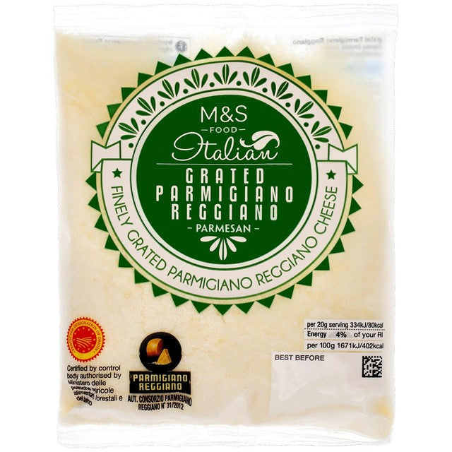 M&S Grated Parmigiano Reggiano cheese 80g, imported from the UK