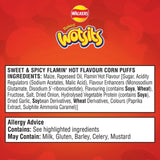 Wotsits Sweet & Spicy Flamin' Hot corn puff snacks 6x16g (British brand)