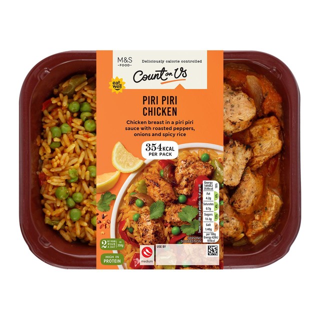 M&S Piri Piri Chicken ready meal 350g, imported from the UK