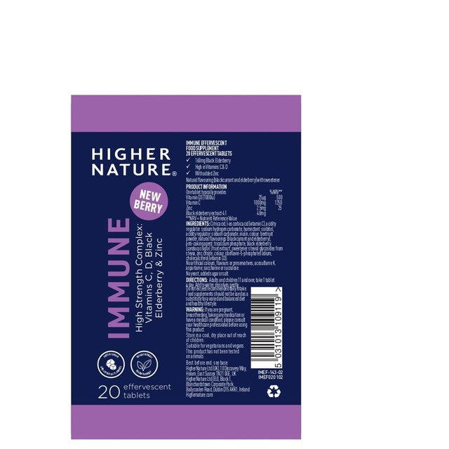 Higher Nature Immune Effervescent Tablets Elderberry Flavour 20 Pack, UK version