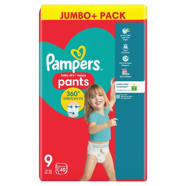 Pampers Baby Dry nappy pants size 9 jumbo, imported from the UK