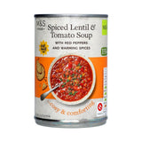 M&S spiced lentil and tomato soup 400g, imported from the UK