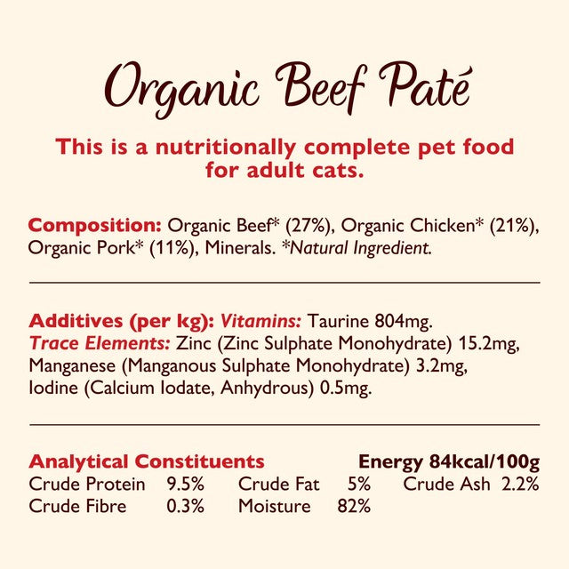 Lily's Kitchen organic beef dinner cat food 85g, UK version