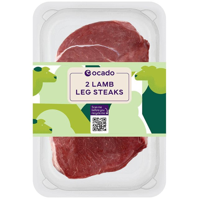 Ocado 2 lamb leg steaks 300g, imported from the UK