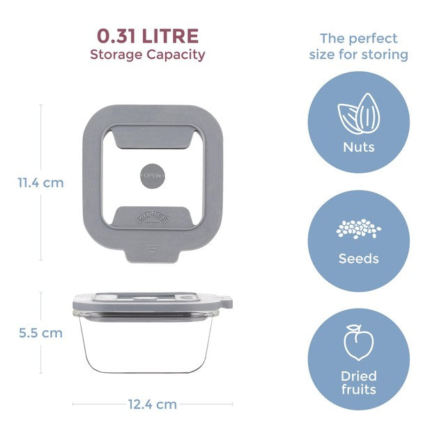 Kilner Fresh Storage Square glass food container 0.31 litre, UK version