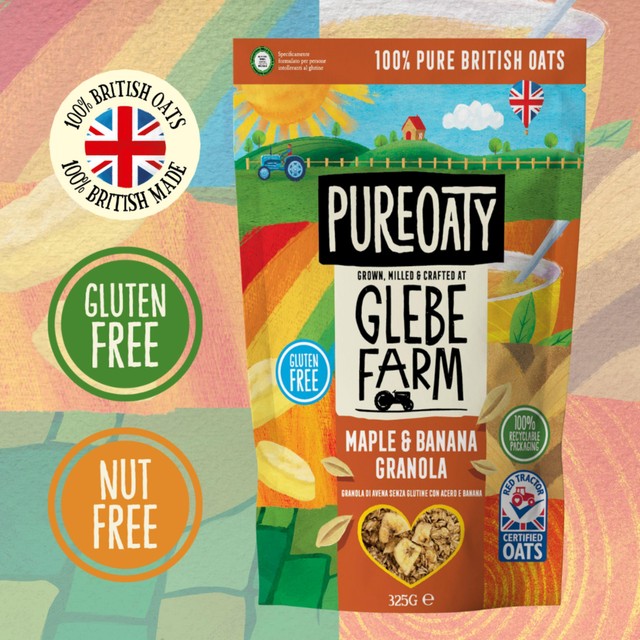 Glebe Farm maple and banana granola 325g, imported from the UK