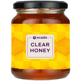 Ocado clear liquid honey jar 454g, imported from the UK.